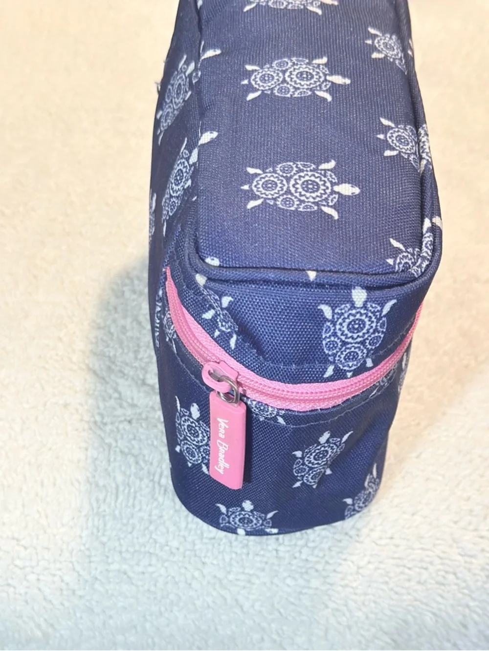 Vera Bradley Turtle Dream Large Cosmetic Bag Blue White Sea Turtles Pink Zipper - Picture 4 of 7